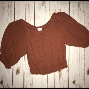 Burnt Orange Balloon Sleeve Crop Top